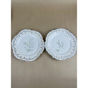 VTG Rare 2 Of Limoges Scalloped Hand Painted Floral Plate8.5" Golden Trim France